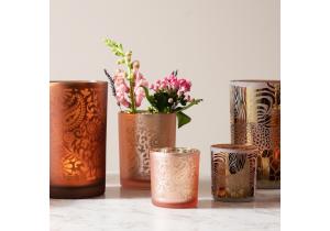 Windlicht aus Glas, Motiv: Paisley; 18 cm; Orange