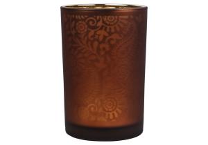 Windlicht aus Glas, Motiv: Paisley; 18 cm; Orange