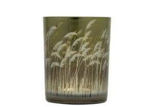 Windlicht aus Glas; Motiv: Palmengras; 8 cm; Gold