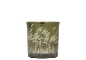 Windlicht aus Glas; Motiv: Palmengras; 8 cm; Gold