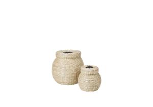 Carmen Korb; Durchmesser: 22 cm; Höhe: 20 cm; Natur/ Schwarz; Set (2)