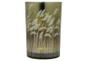 Windlicht aus Glas; Motiv: Palmengras; 18 cm; Gold