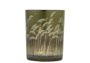 Windlicht aus Glas; Motiv: Palmengras; 12 cm; Gold